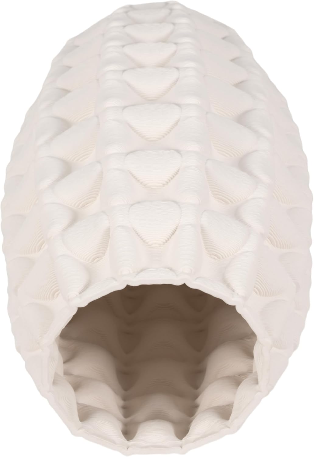 Ceramic Vase for Home Decor and Living Room Decor - 3D Printed Design Sculptural Oval Flower Vase for Bedroom, Table, or Office Display - Perfect for Room and House Accents – 15" Ivory
