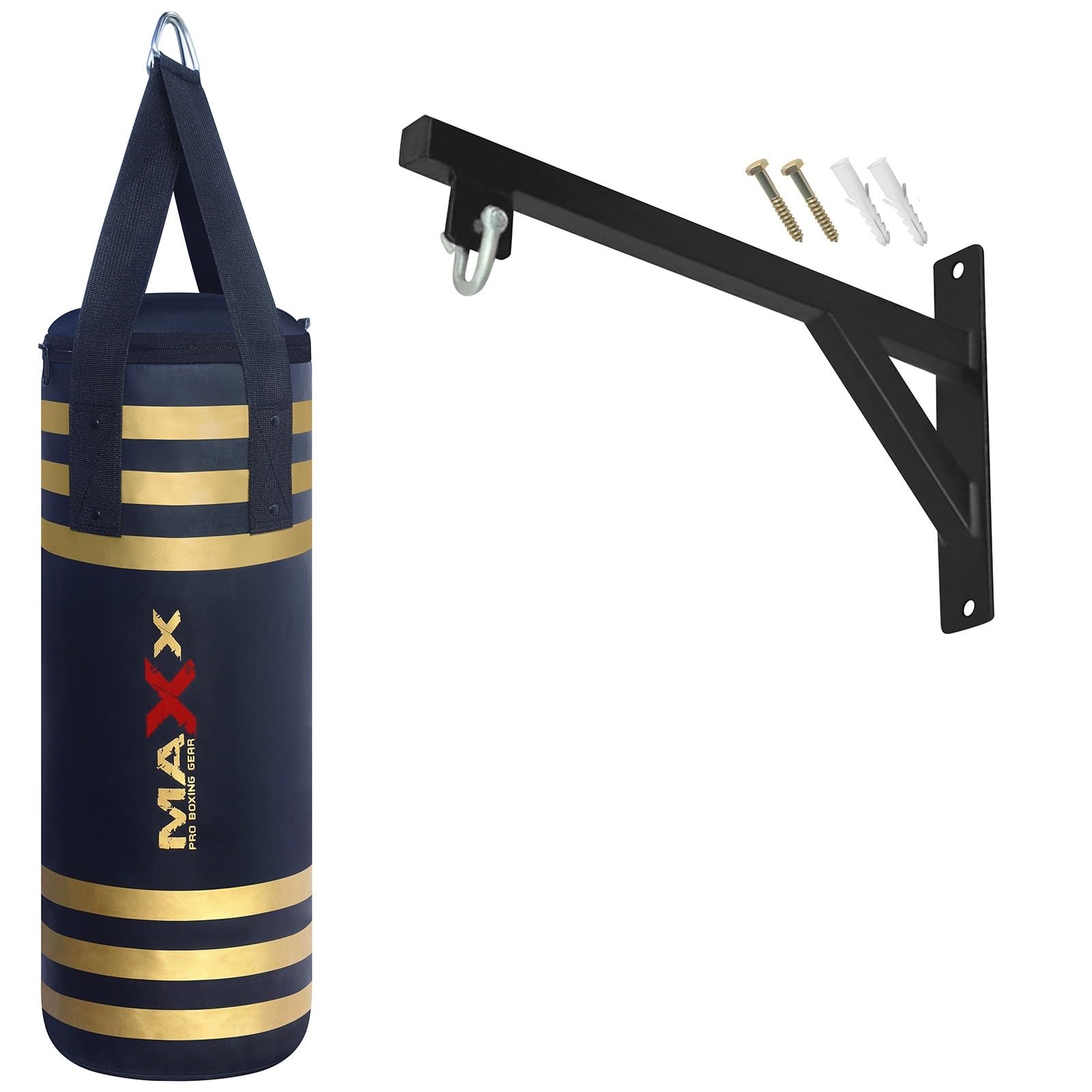 Maxx Black Golden Kids Punch Bag set Boxing Junior punching bag Bracket Hook 6oz Or 8oz gloves - choose from given options (BAG WITH BRACKET, NO GLOVES)