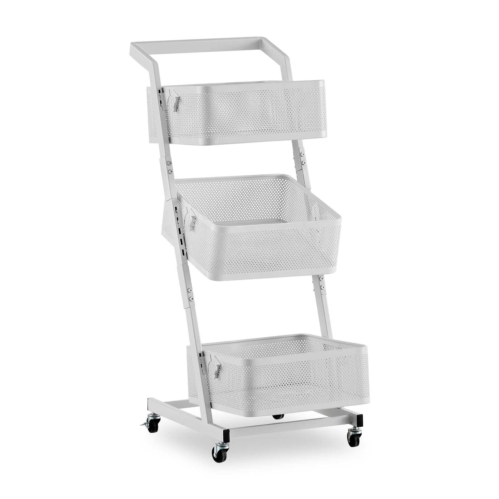 SFSLBFB Adjustable Storage Trolley Cart with 90°/105° Tilt Draining Basket, Detachable Metal Design on Wheels for Kitchen, Laundry, Living Room, Bathroom nization