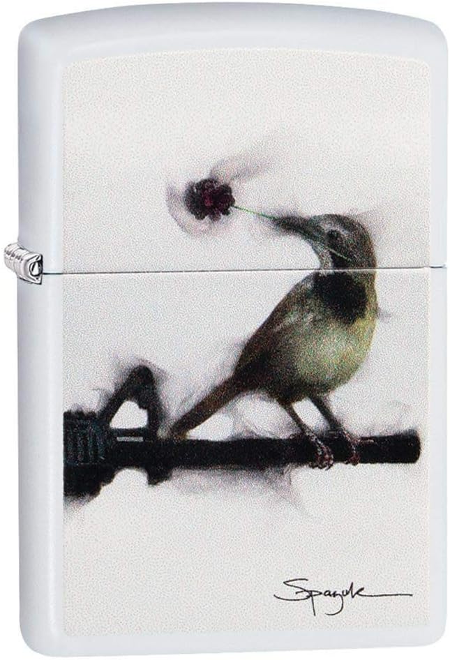 Zippo Spazuk Bird Holding a Rose White Matte Pocket Lighter