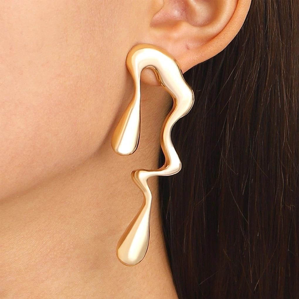 Big Gold Drop Earrings for Women Trendy Chunky Metal Lava Statement Earrings Irregular Teardrop Drop Earing Simple Everyday Jewelry Accessories Gift - Image 4