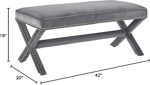 Miniatura 2 de Modway Rivet - Banco moderno tapizado de terciopelo con base en X y ribete de cabeza de clavo, color gris