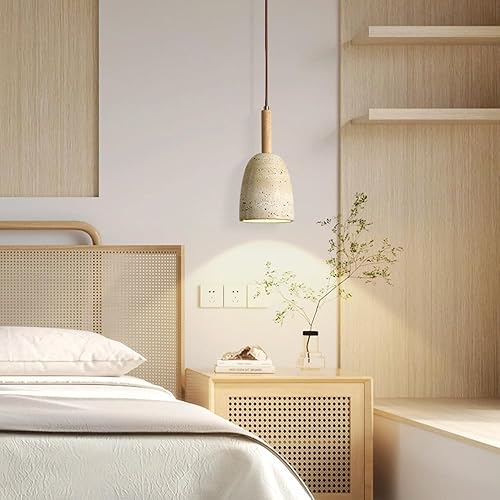 Miniatura 3 de Vintage Solid Wood Pendant Light Japanese Style Simple Bedside Hanging Lamp Modern Small Yellow Travertine Chandeliers for Kitchen Island Living