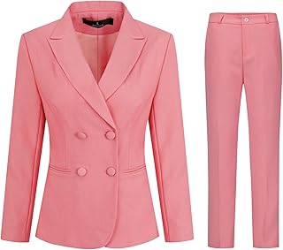 Women's Business Suit Set Double Breasted 2 Piece Office Work Blazer Pan...