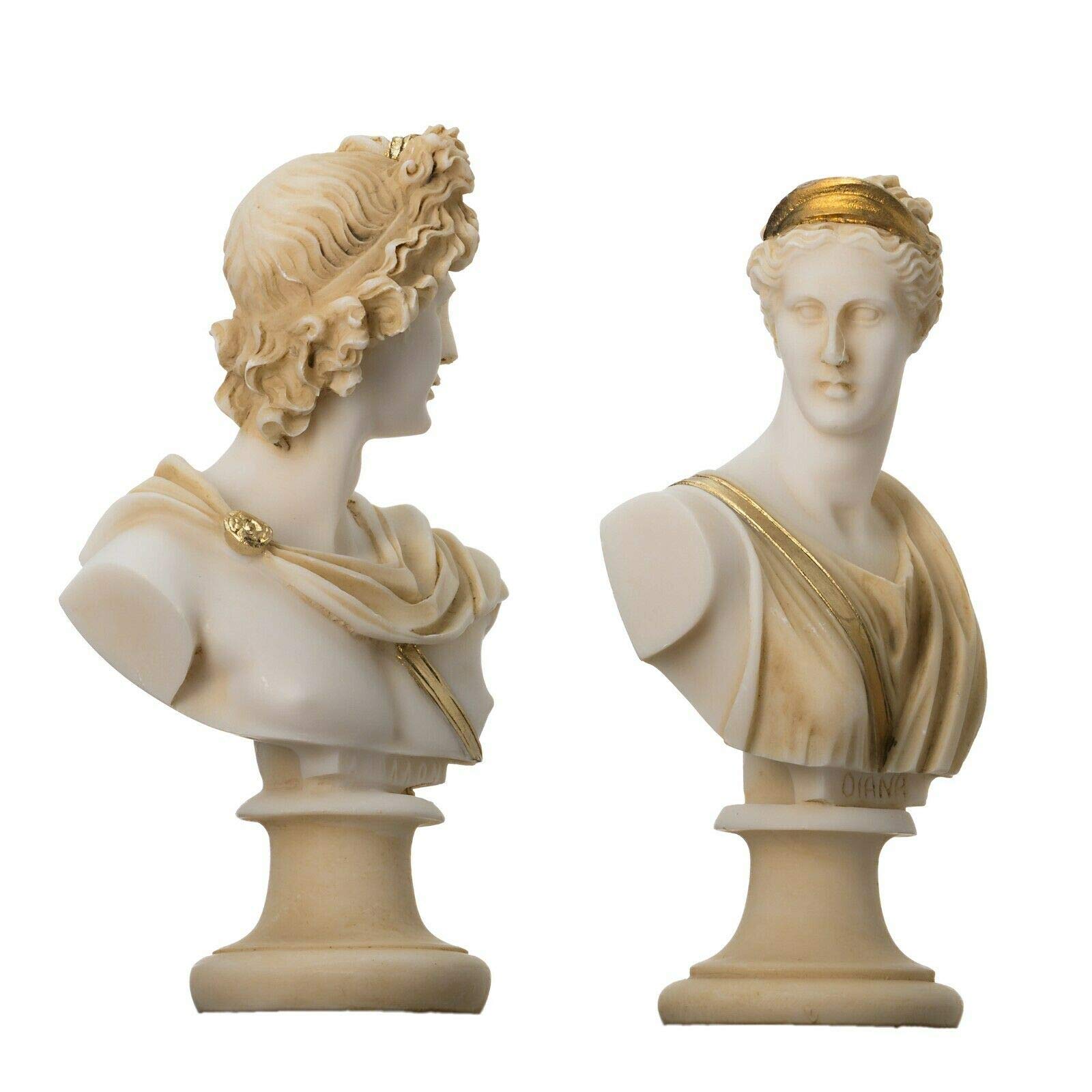 BeautifulGreekStatues Artemis E Apollo Busto Statue Greche Figurina di Dio Tono Dorato 15cm