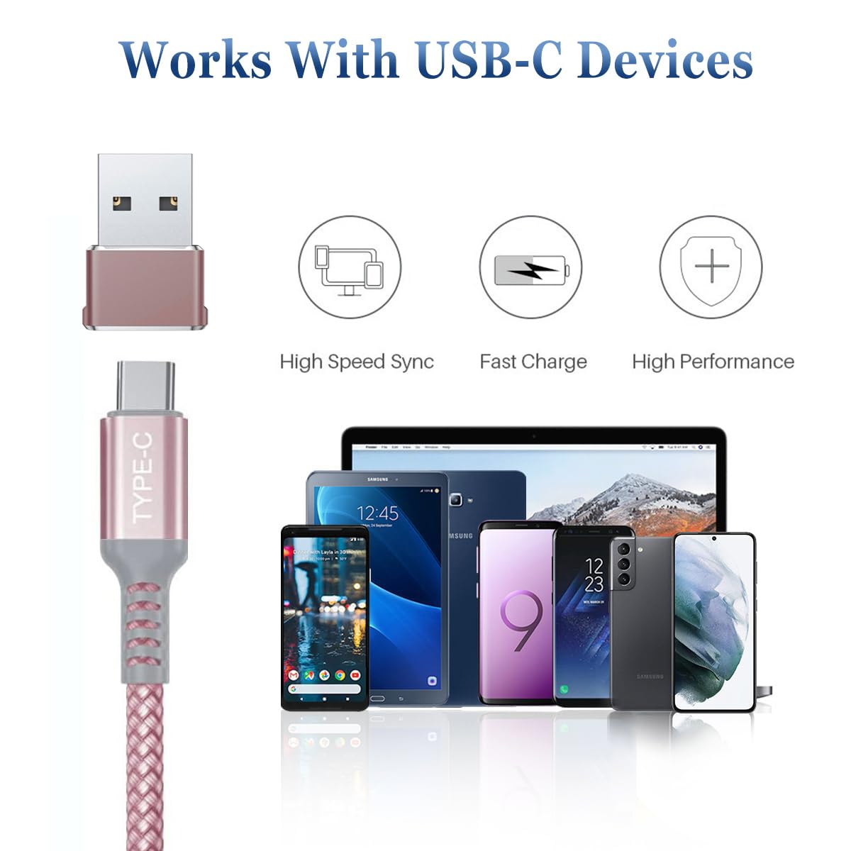 BASESAILOR Cavo USB-C a C 100W 2M con Adattatore USB,Caricatore Rapido 20V/5A PD per MacBook,iPad Pro 2022 Generazione, iPhone 15 Pro Max,Samsung Galaxy Z Flip Fold5 S23 S22 S21 S20 S10 A54 A53 A90