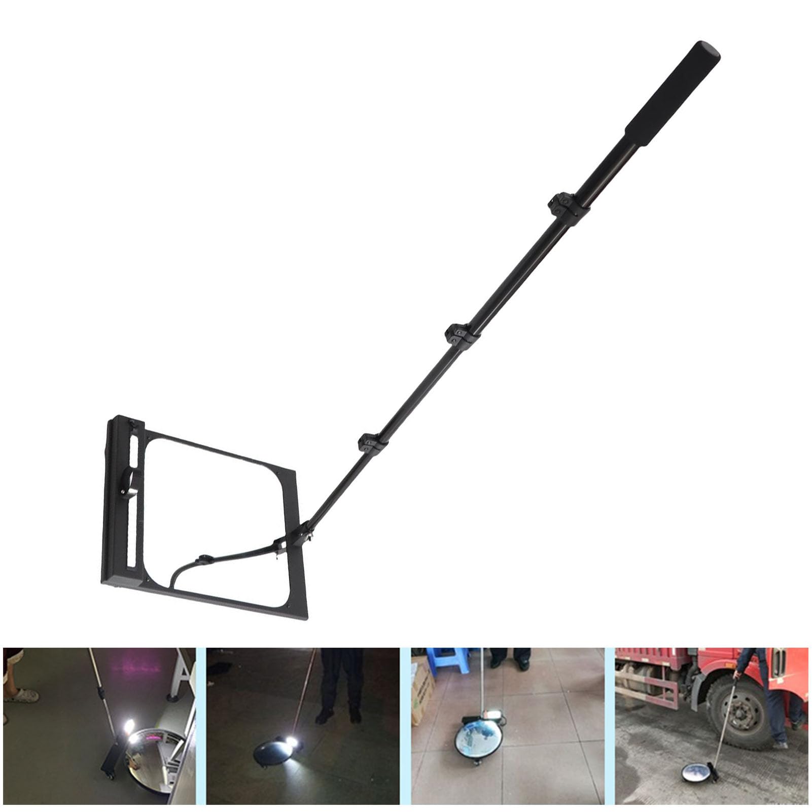 Specchietto d'ispezione convesso da 30 cm con manico telescopico regolabile e luce di riempimento per controlli di sicurezza sotto veicoli e attrezzature