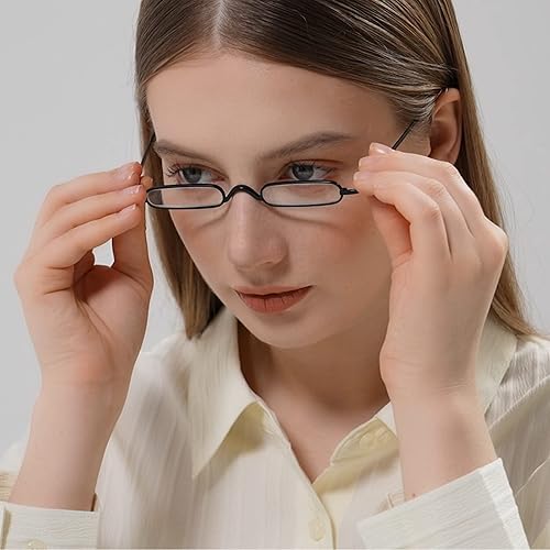 Miniatura 6 de Hubeye 2 pares de anteojos de lectura delgados para hombres y mujeres, anti luz azul, lentes con bisagras de resorte con funda de clip portátil