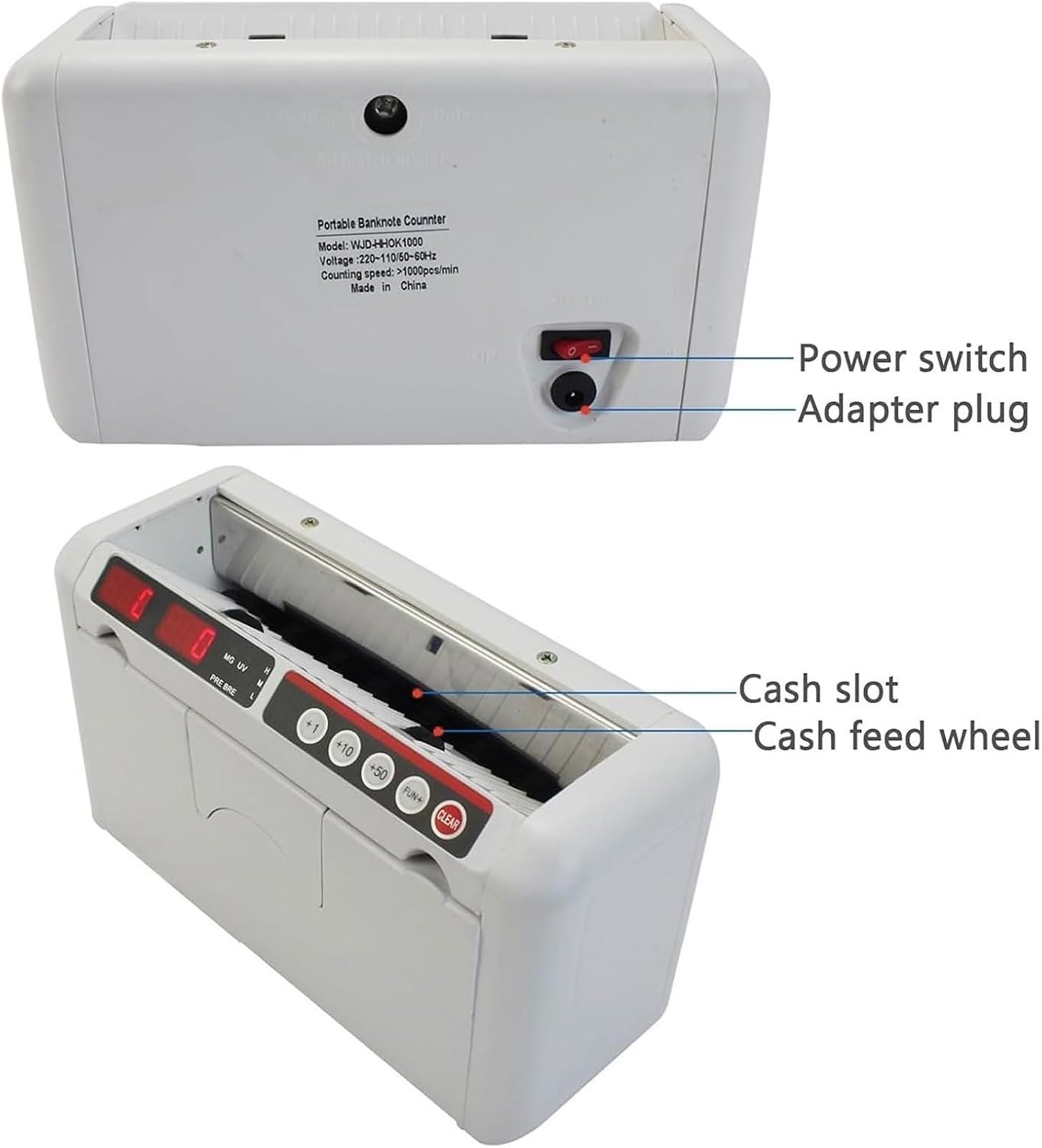 Contador de billetes portátil recargable, con detección de MG y pantallas LED, for llevar a cualquier lugar con una mochila, for pequeñas empresas, oficinas en el hogar y venta al por menor