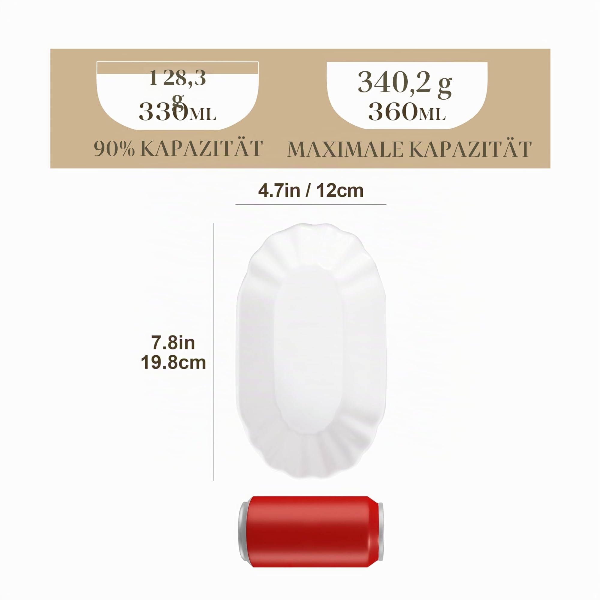 MALACASA Pommesschale 6er Set Porzellan Servierschale 200ml Weiß | Ideal für Pommes, Würstchen, Dips & Fingerfood, Snackschale, Stapelbar für Zuhause & Gastronomie