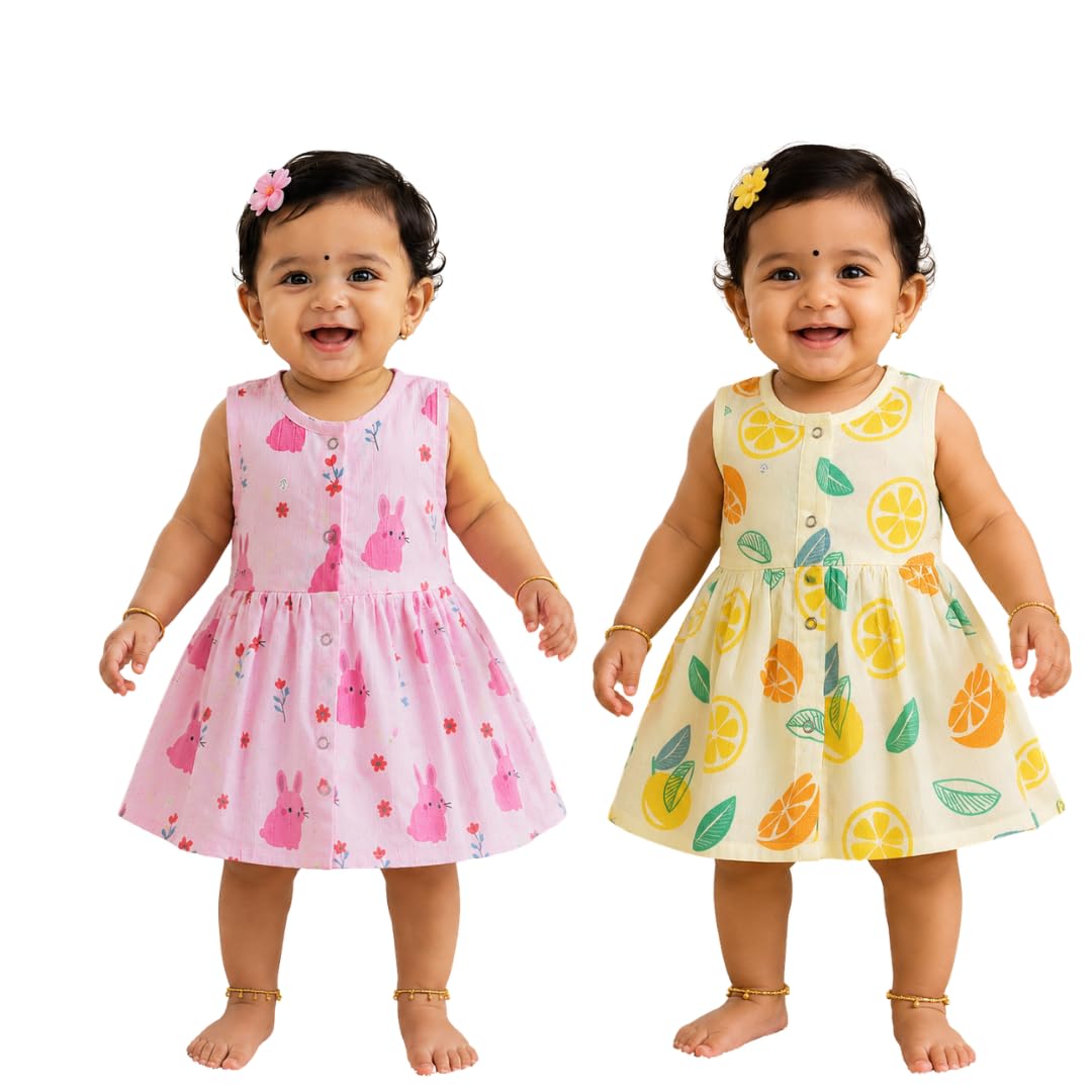 lilimi Baby Girl Muslin Cotton Dress, Sleeveless, Front Button Design, Soft and Breathable | Comfortable Summer Wear-picture-13