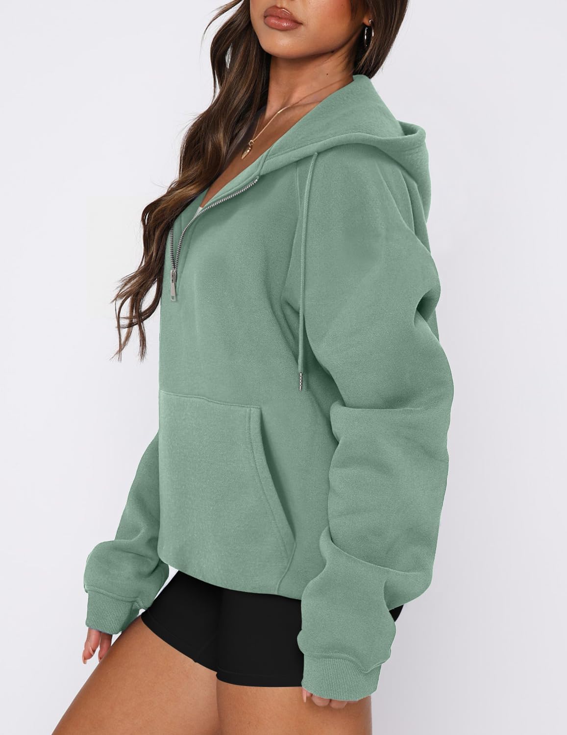 onlypuff Women Half Zipper Pullover Sweatshirt Long Sleeve Hoodies Kangaroo Pocket Fleece Basic Sweater - Image 4