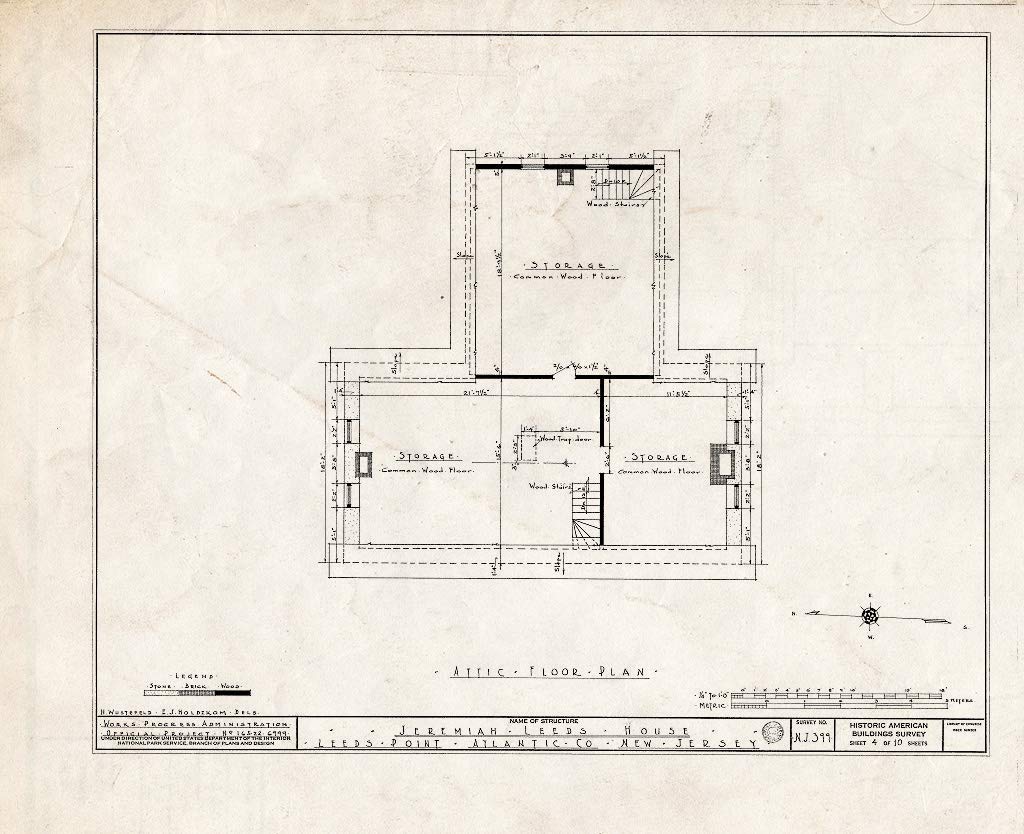 Historic PictoricBlueprint HABS NJ,1-LEEPO,1- (Sheet 4 of 10) - Japhet Leeds House, Moss Mill Road, Leeds Point, Atlantic County, NJ 20in x 16in