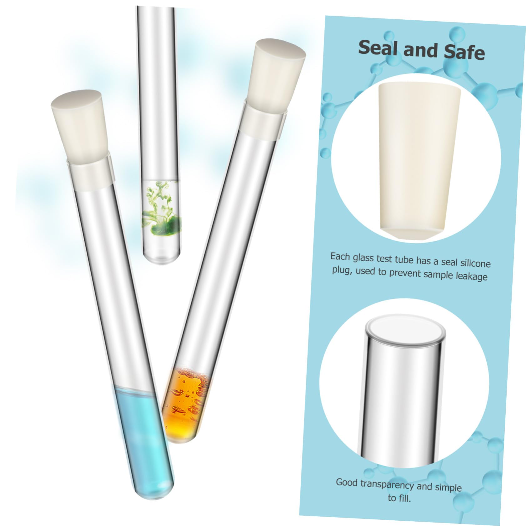 SOLUSTRE 30 Piezas Tubos de Ensayo de Vidrio Tubos para Experimentos Científicos con Tapones de Silicona de Vidrio para Propagación de Plantas de Ensayo Científicos Prueba de Fugas