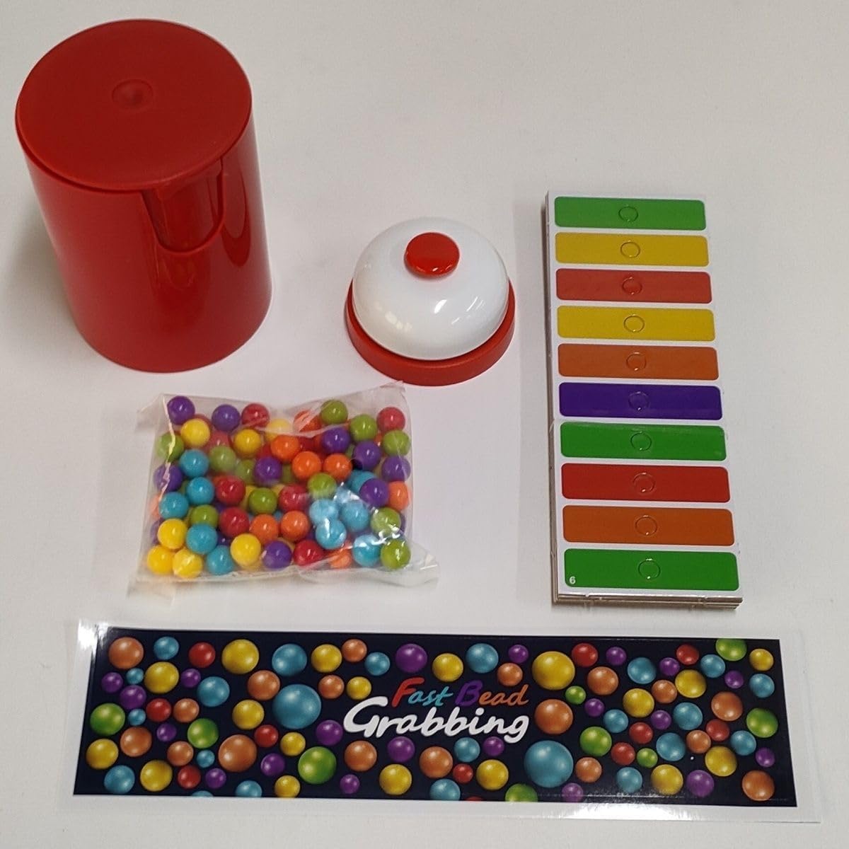 Fast Bead Grabbing Game, 2025 Match Bingo Game Set, 90 Beads & 6 Code Cards,1 Bell & Bead Can for Group Party and Family 2-4 Players