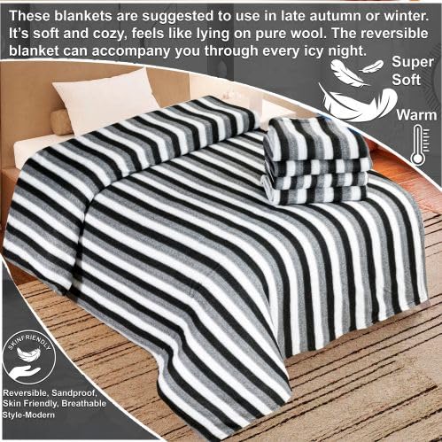 Image of CHANDRAVATI Stylish Polar Fleece Single Bed AC Fleece Wool Blanket - 58x88 Inch || Skin Friendly ||Black & White|| (60)
