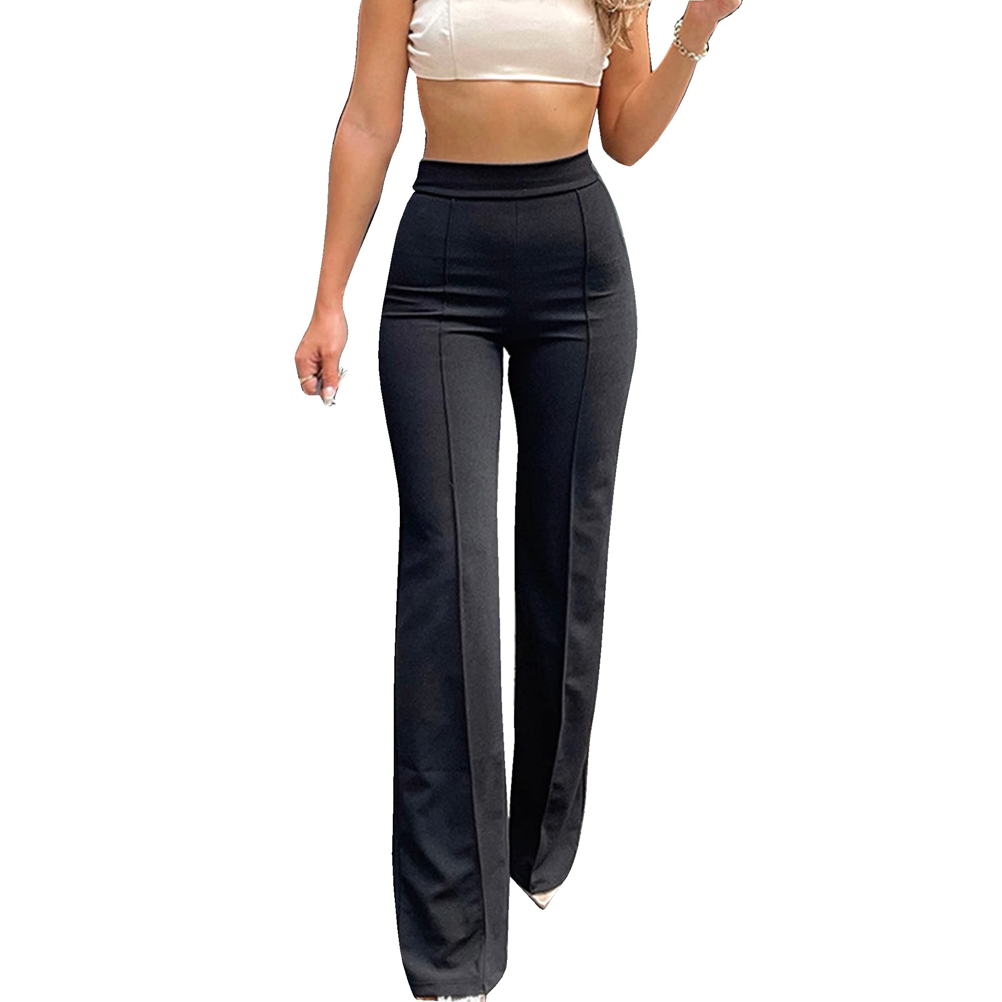 Womens Comfy Wide Leg Pants Long Business Stretchy Pants Flare Pants