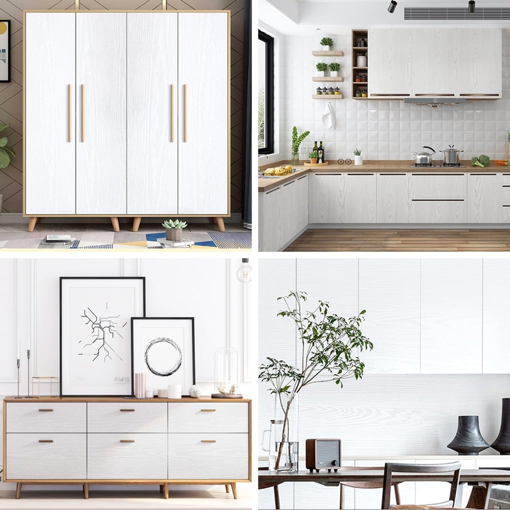 Arthome Biały Drewniana Samoprzylepna Tapeta Winylowa 30cmx254cm Dekoracja Folia Samoprzylepna Tapeta Wodoodporna do BlatóW,Szafek,Powierzchni Mebli Pokryć śCiennych,łAtwa Czyszczenia,Usuwalna