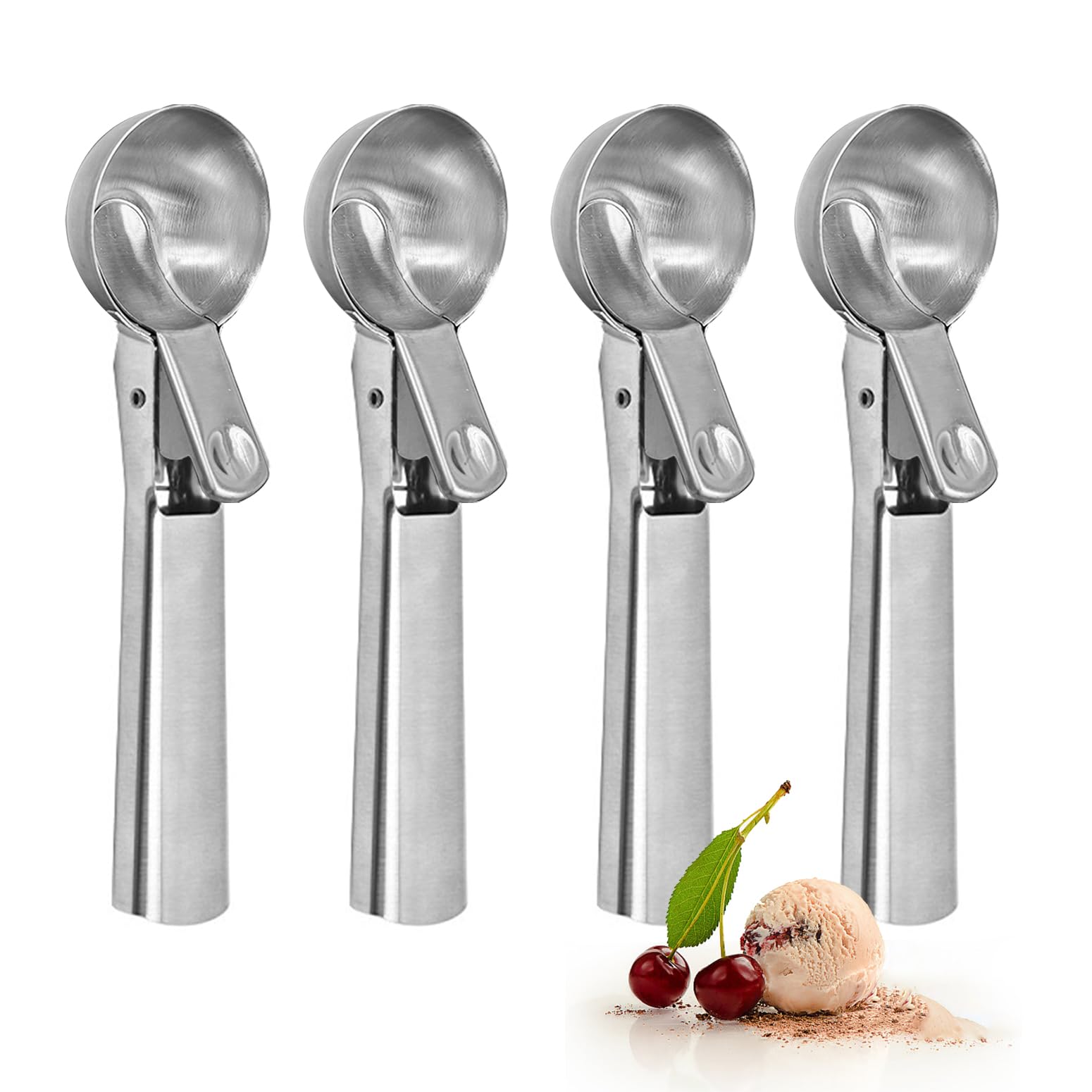 Ice Cream Scoop,Portable Stainless Steel Ice Cream Scoop with Trigger and Comfortable Handle,Icecream Scoop Spoon Perfect for DIY Ice Cream,Fruit,Cookie (4P-silver) — image 1
