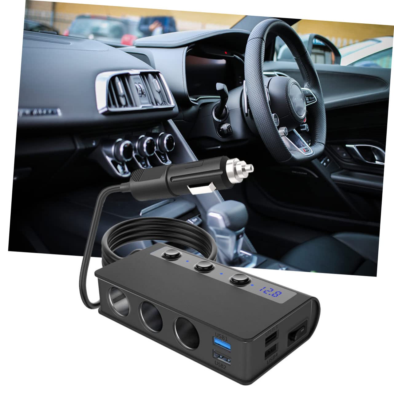 HOMSFOU Caricabatterie da Auto 180w, Divisore Accendisigari 1 a 3 4 Porte Usb, Interruttore Indipendente e Luce LED per Auto