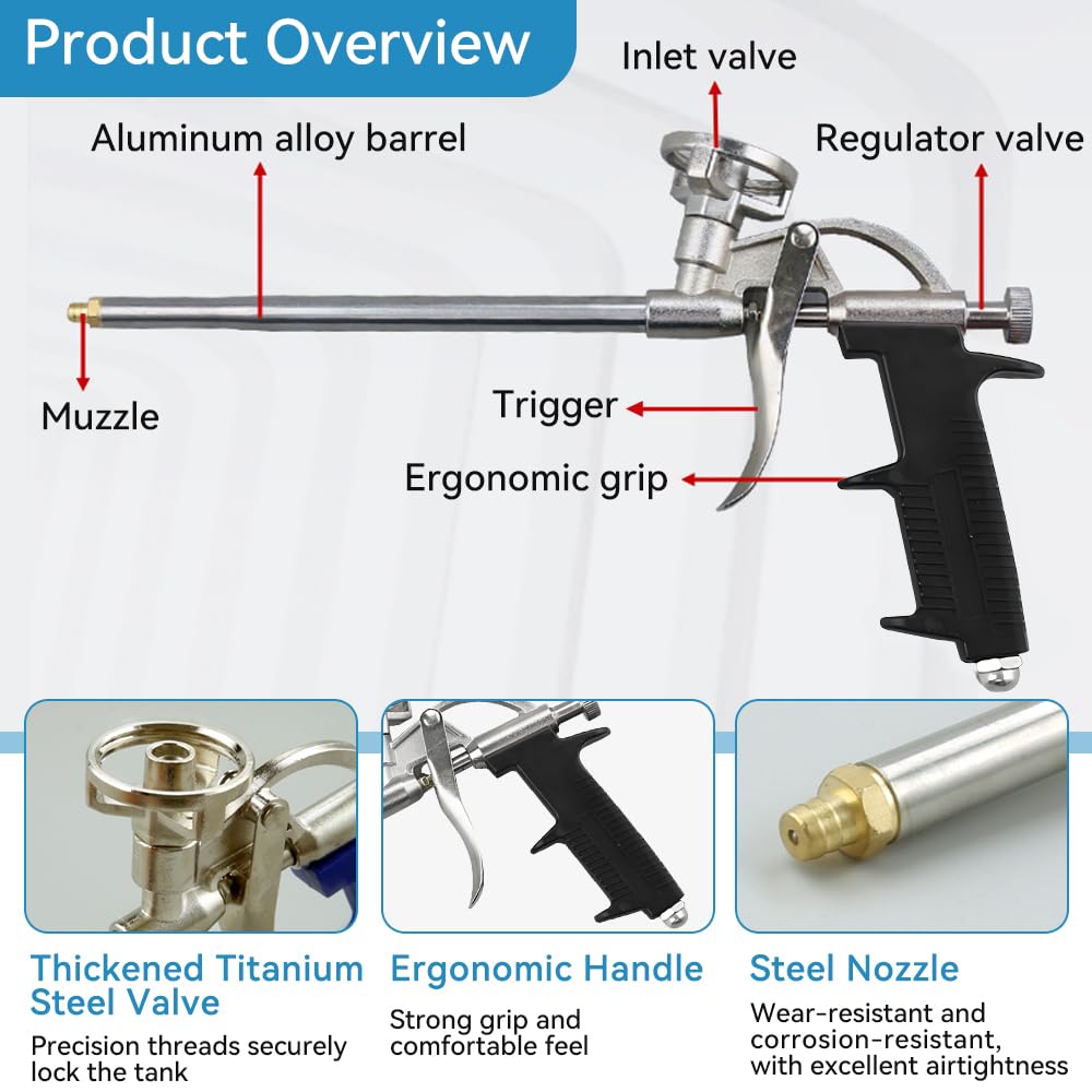 2 Pz Pistole per Schiuma Poliuretanica Pistola Schiuma con 20 Ugelli Pistola Schiuma Professionale in Metallo Pistola Schiuma con Impugnatura Ergonomica per Calafataggio Riempire Sigillatura