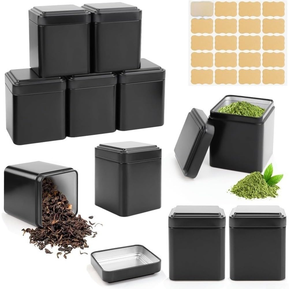 10 Piece Japanese Tea Container Set with Airtight Seal Stackable Design Brushed Metal Canisters 20 Writable Labels for Tea Coffee and Spices Storage