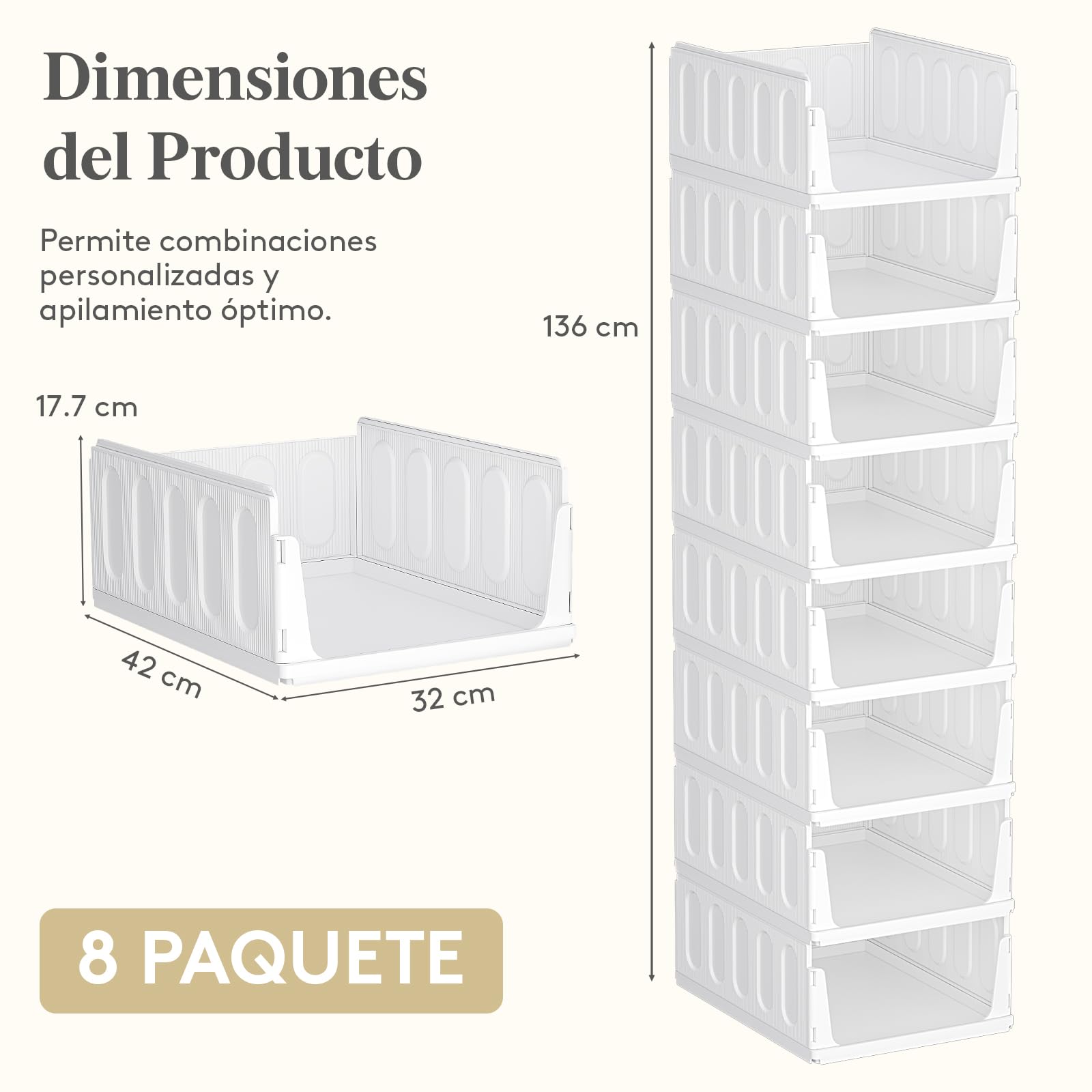 Lifewit 8er Set Stapelbare Kleiderschrank Organizer 42 cm Tief | Ausziehbar Kunststoff Ordnungssystem für Schrank & Einlegeböden, Aufbewahrungsbox für T-Shirt, Küche, Wohnmobil