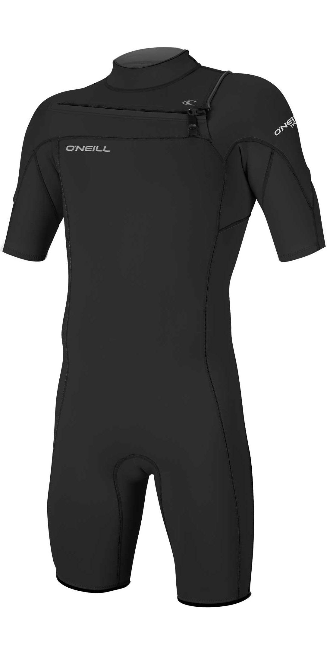 O'NEILL Mens Hammer 2mm Chest Zip Spring Shorty Wetsuit - Black - Easy Stretch Breathable - Double super seal neck