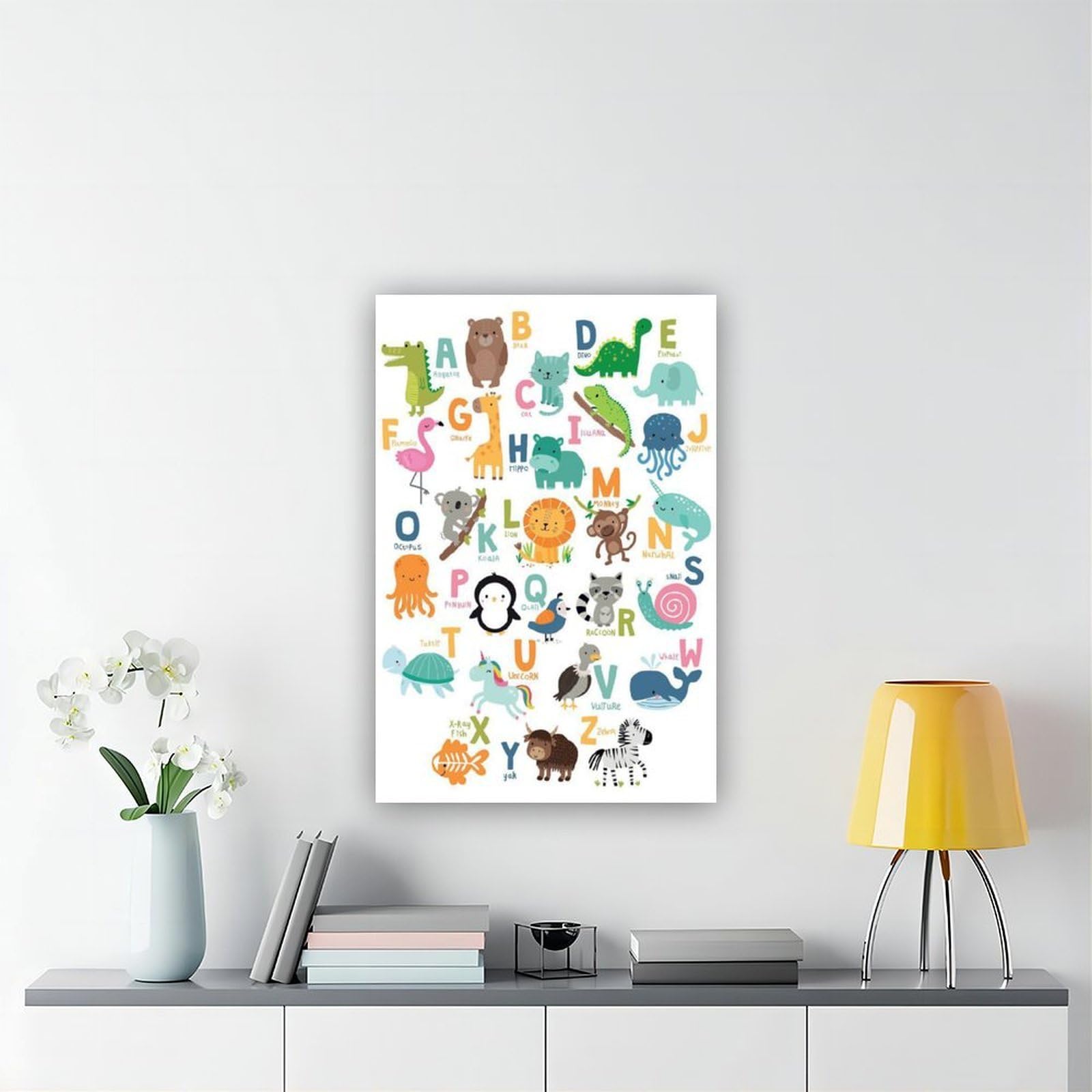 Poster sur toile avec thèmes éducatifs de l'alphabet de A à Z (8) - Décoration murale pour salon, chambre à coucher - 40 x 60 cm