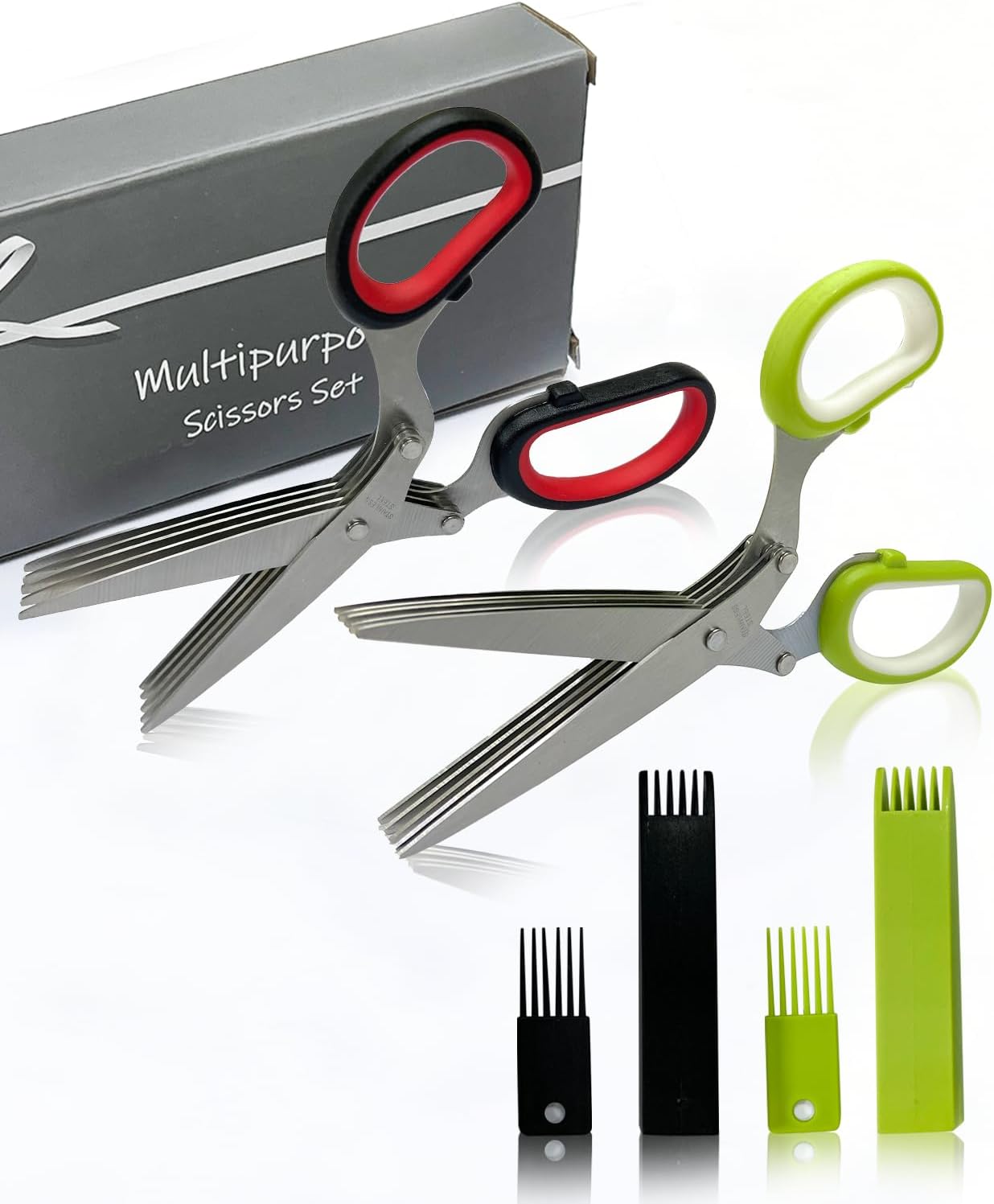 2PCS Herb Scissors, Herb Shears Cutter with 5 Blades and
