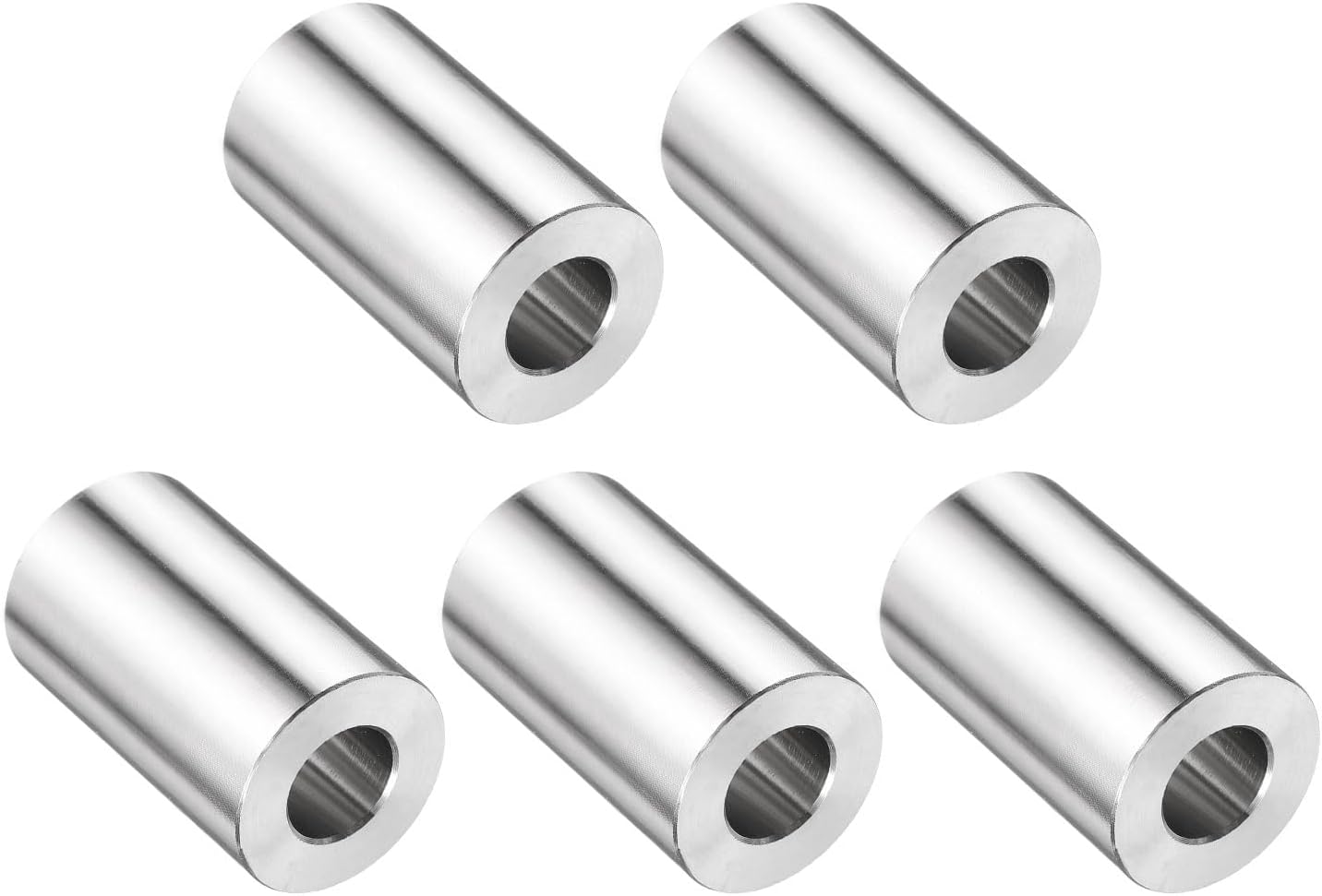uxcell 5pcs Stainless Steel Spacer 1/2" Bore x 1" OD x 1-7/16" Length Screw Bushing Plain Finish Round Metal Spacer for M12 Screws Bolts and Rods