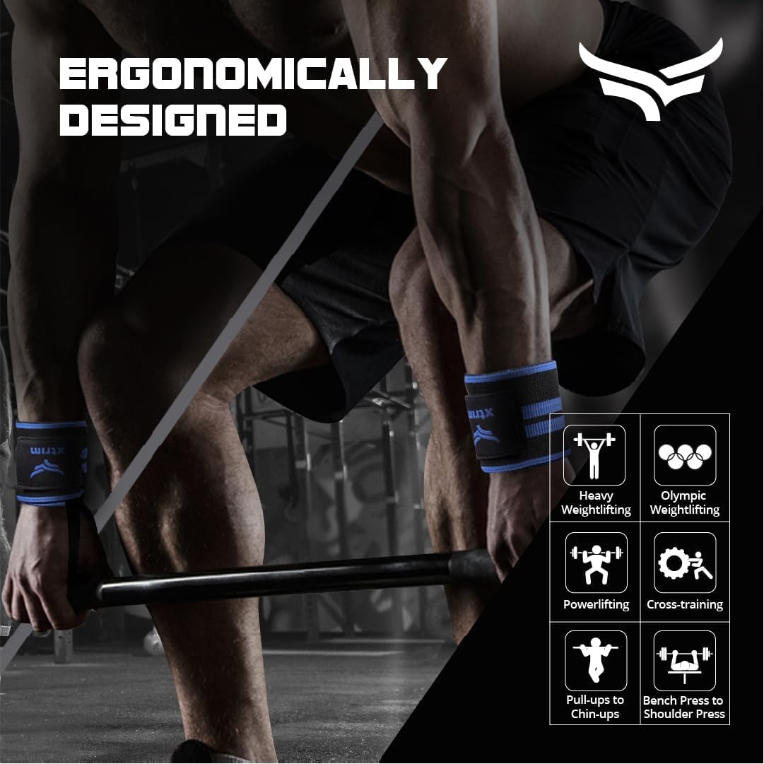 Unisex Wrist Support for Men & Women, Gym Fitness Band for Home | Crepe Bandage, Gym Support Accessory for Hand Grip & Wrist Support(Colour: Black and Blue) Size:Large