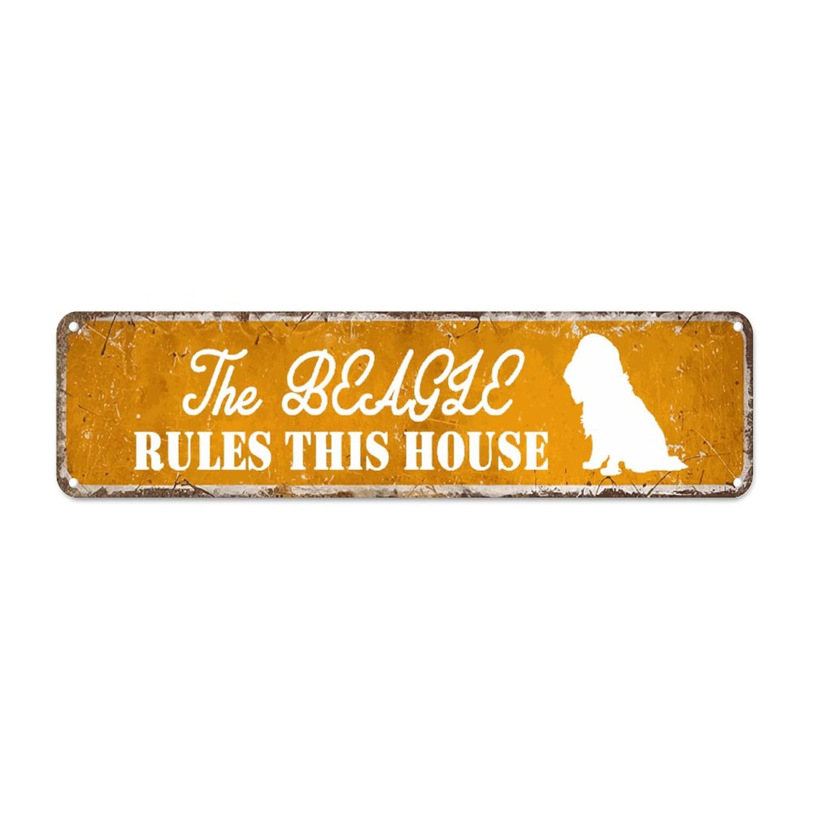 The Beagle Rules This House Retro Tin Signs Aluminum Metal Sign for Home Kitchen Bathroom Wall Yard Coffee Decor 4x16 Inch