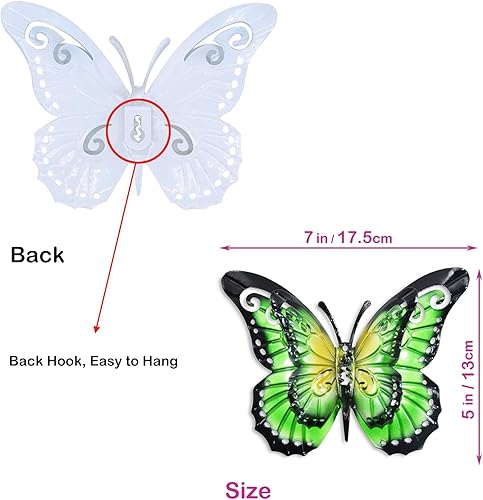 Miniatura 4 de MIYOLO 4 piezas de mariposas de metal para valla de patio, decoración de jardín, mariposa de 7 pulgadas para patio al aire libre, patio trasero,
