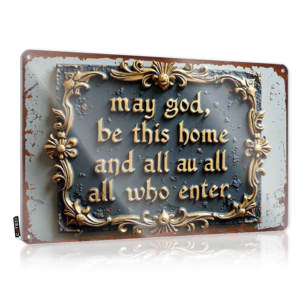 Fzfn Colour Plaques Summer Custom Tin Sign, Soft Area Fade Resistant May God Bless This Home And All Who Enter For Home Kitchen | Unique Vintage Decor For Rv Party(20X30cm)