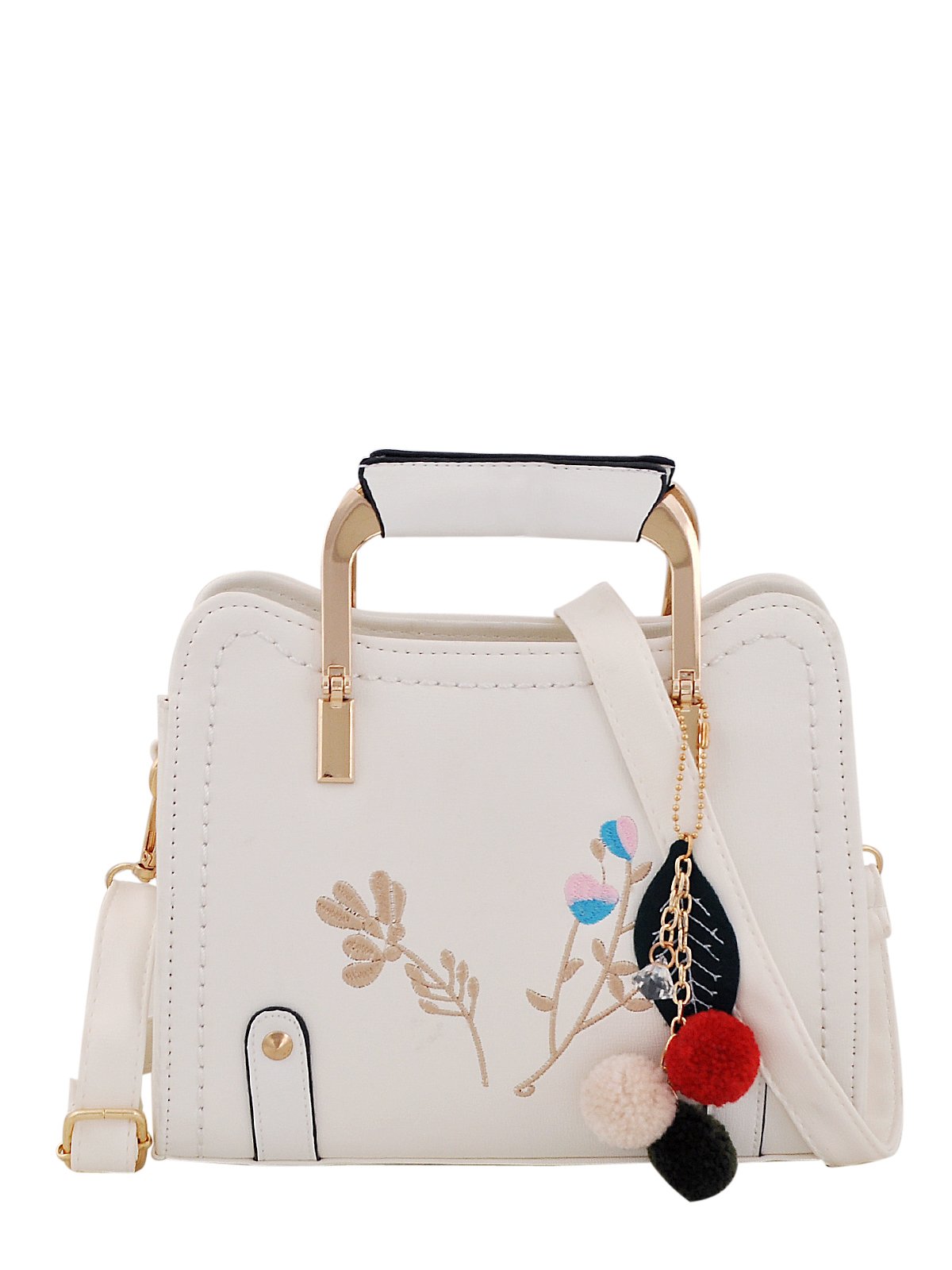 MARK & KEITH Women Floral Embroidery Handbag With Golden Grace Handle & Pom Pom, White (B07DMM6RZW) Amazon Price History, Amazon Price Tracker
