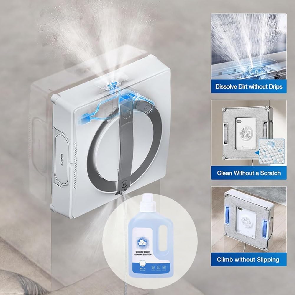 Soluzione detergente for vetri da 1 litro compatibile con ECOVACS Winbot W1 Pro/W2 Pro Omni/Winbot Mini - Liquido detergente for vetri ad alta efficienza for robot lavavetri(3pcs)