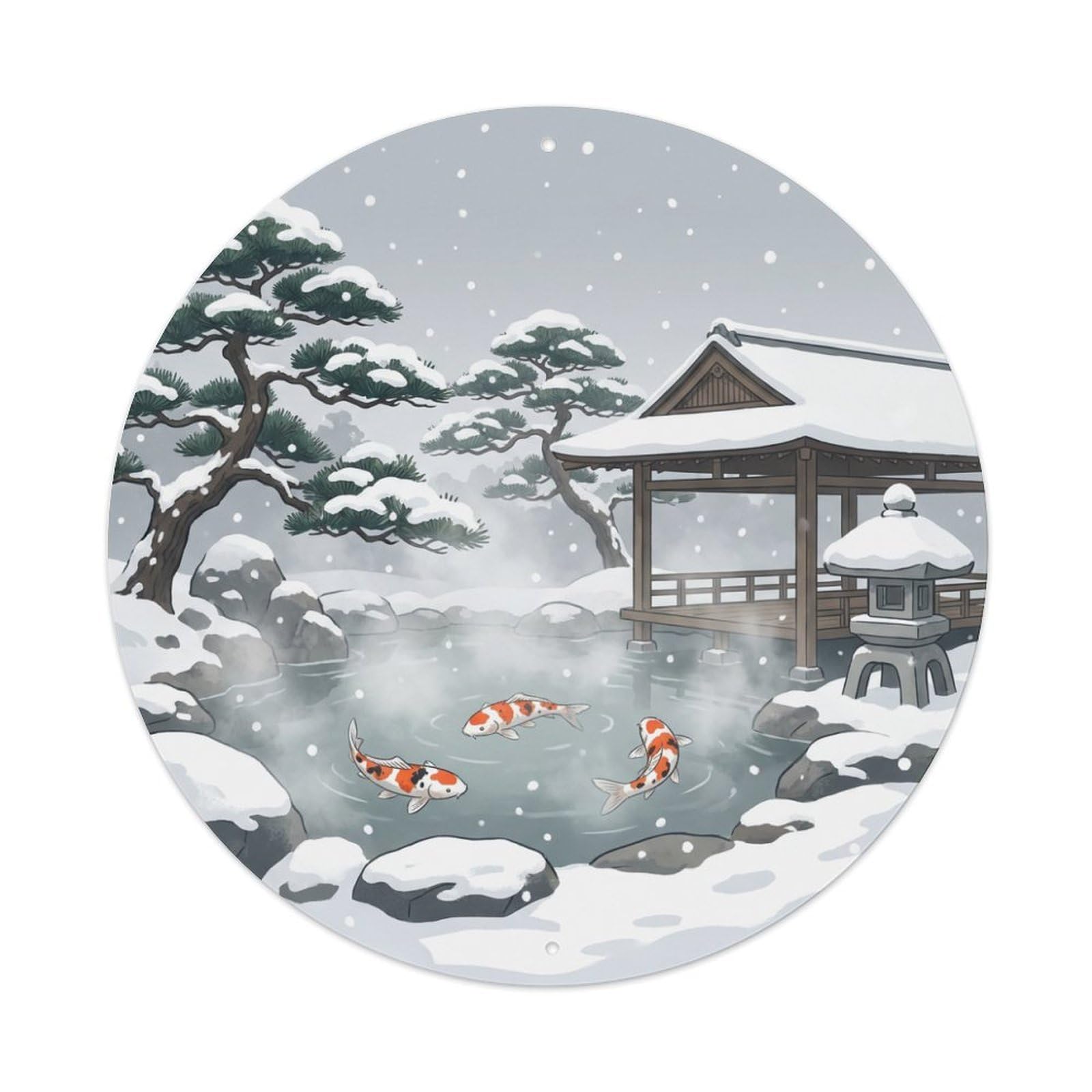 Galvaxio Style Japanese Koi Fish Winter Snowfall Gentle Flakes Metal Tin Sign