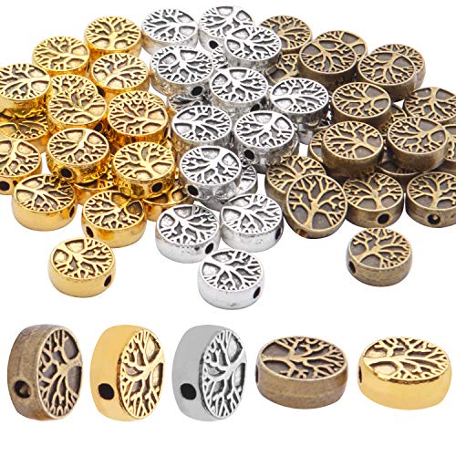 60pcs Antique Tree of Life Beads Mixed Loose Spacer Beads Metal Jewelry Findings for Making Necklace Bracelet Craft 3 Colors