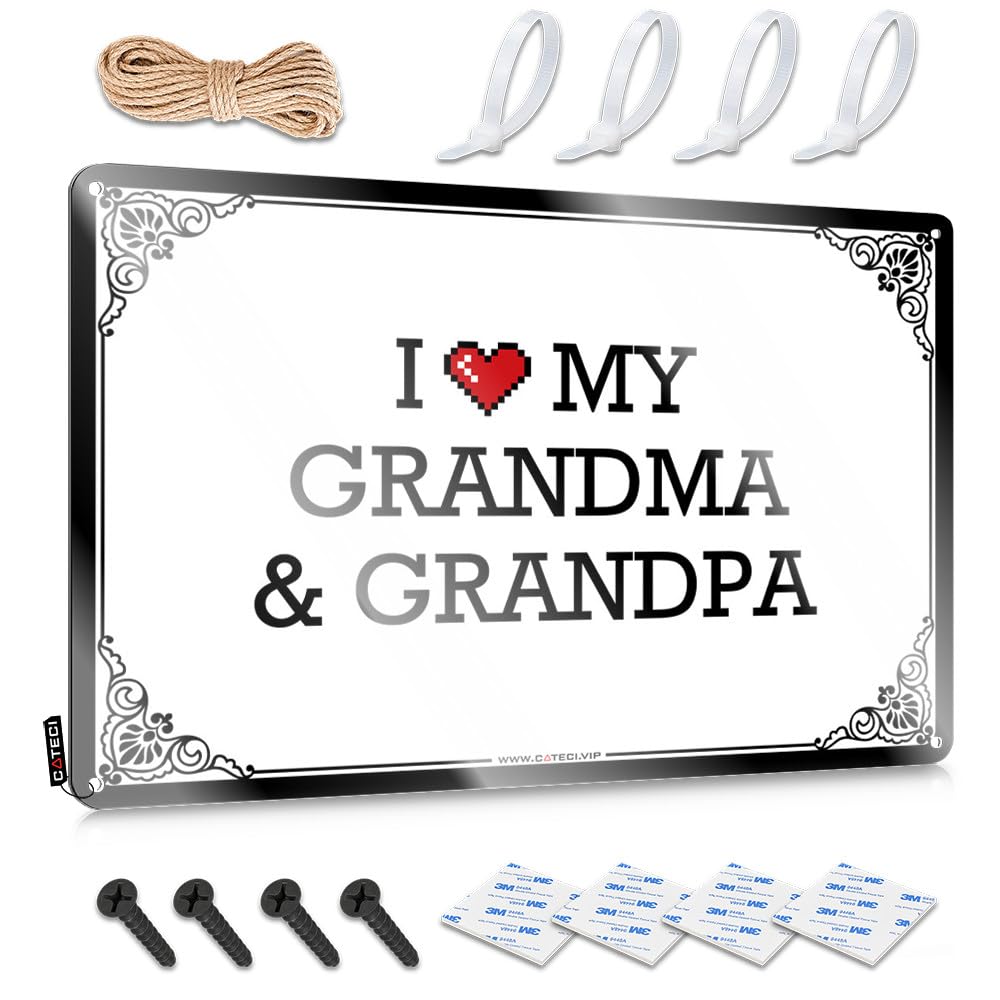 Nostalgic Retro Wall Decor Rustic Wall Poster, Boys Bedroom Decor Funny Quote Design For Entrance Garage | Collection Anti-rust Metal I Love My Grandma & Grandpa(30X40CM)