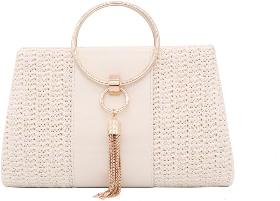 Elegant straw bag clutch for formal evening events.