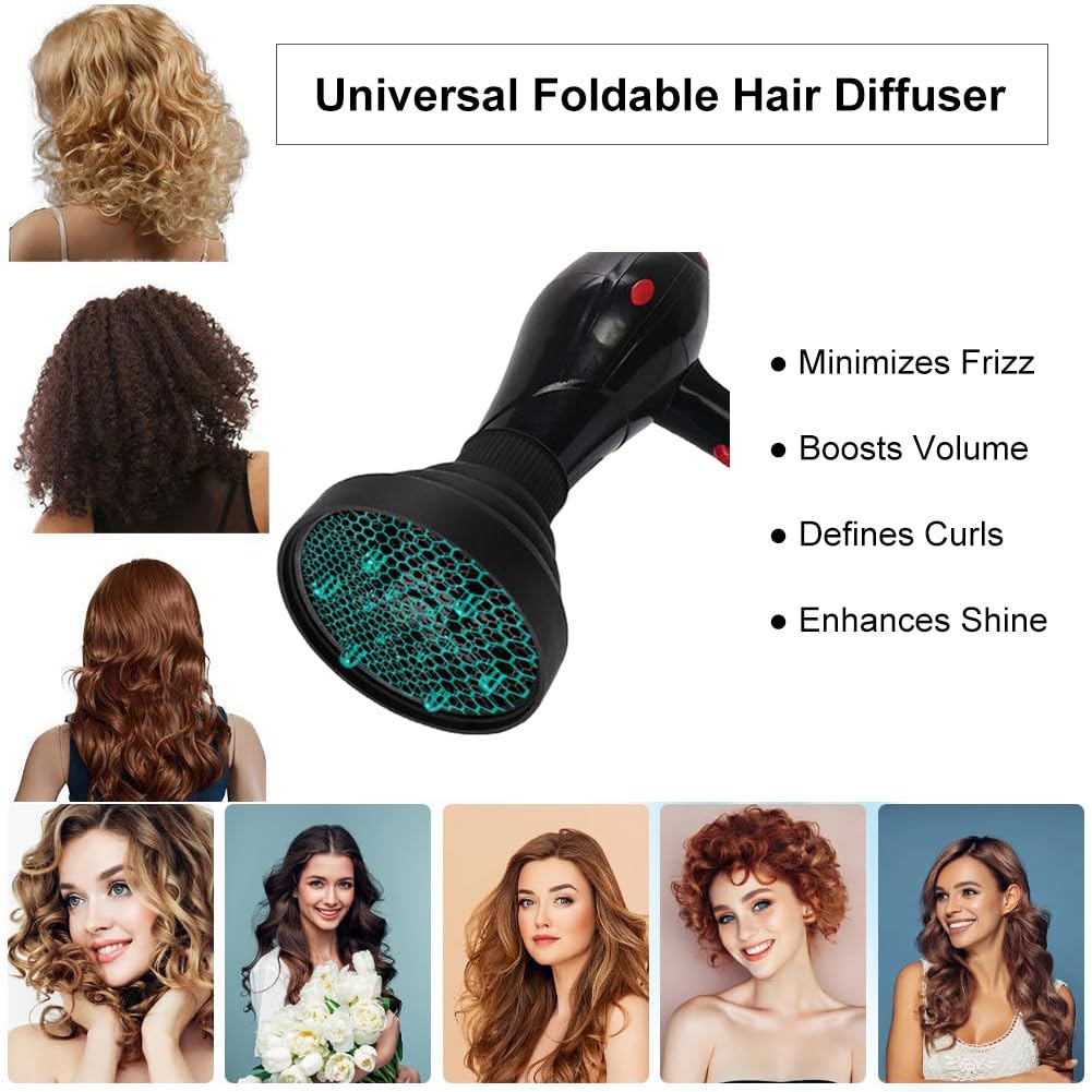 Diffusore Capelli Ricci,Diffusore Silicone Universale,Diffusore capelli ricci universale,Diffusore Pieghevole Capelli Ricci,Nero
