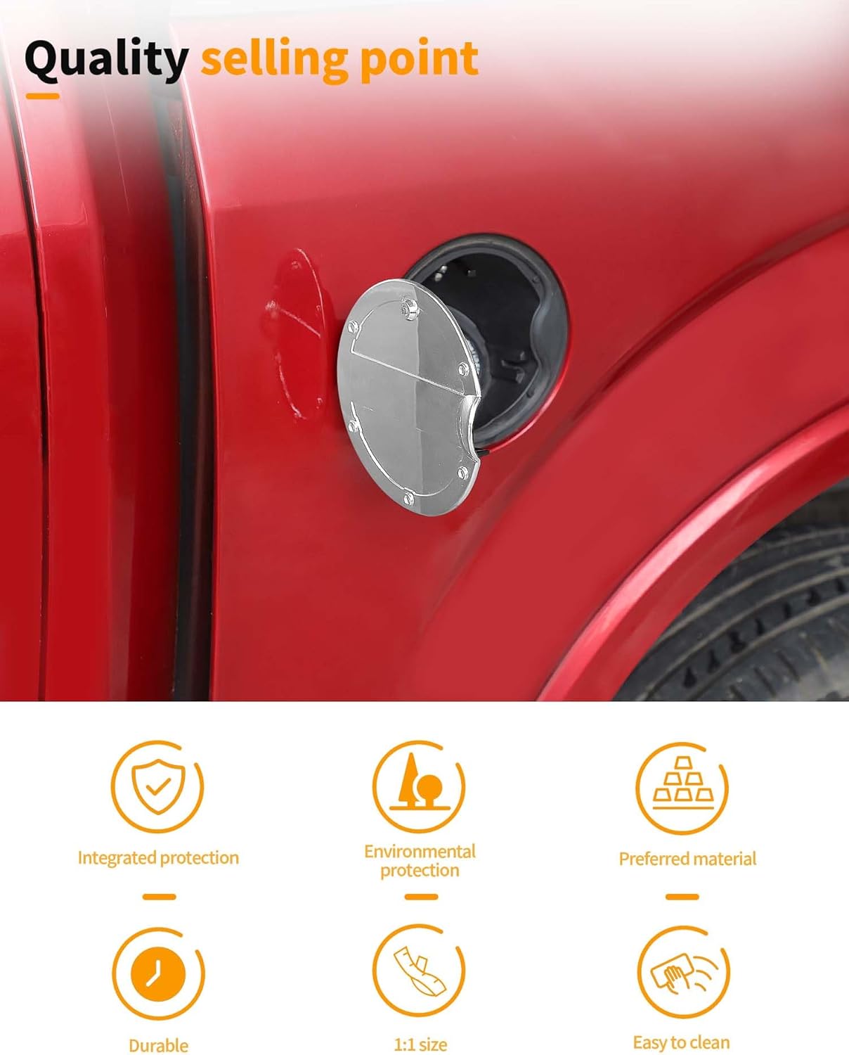 Locking Fuel Gas Filler Tank Door Cap Cover Fit for 2015-2020 Ford F-150 with Keys, Gas Tank Cap Lid Housing Fuel Filler Door Cover Trim Exterior Accessories, Chrome