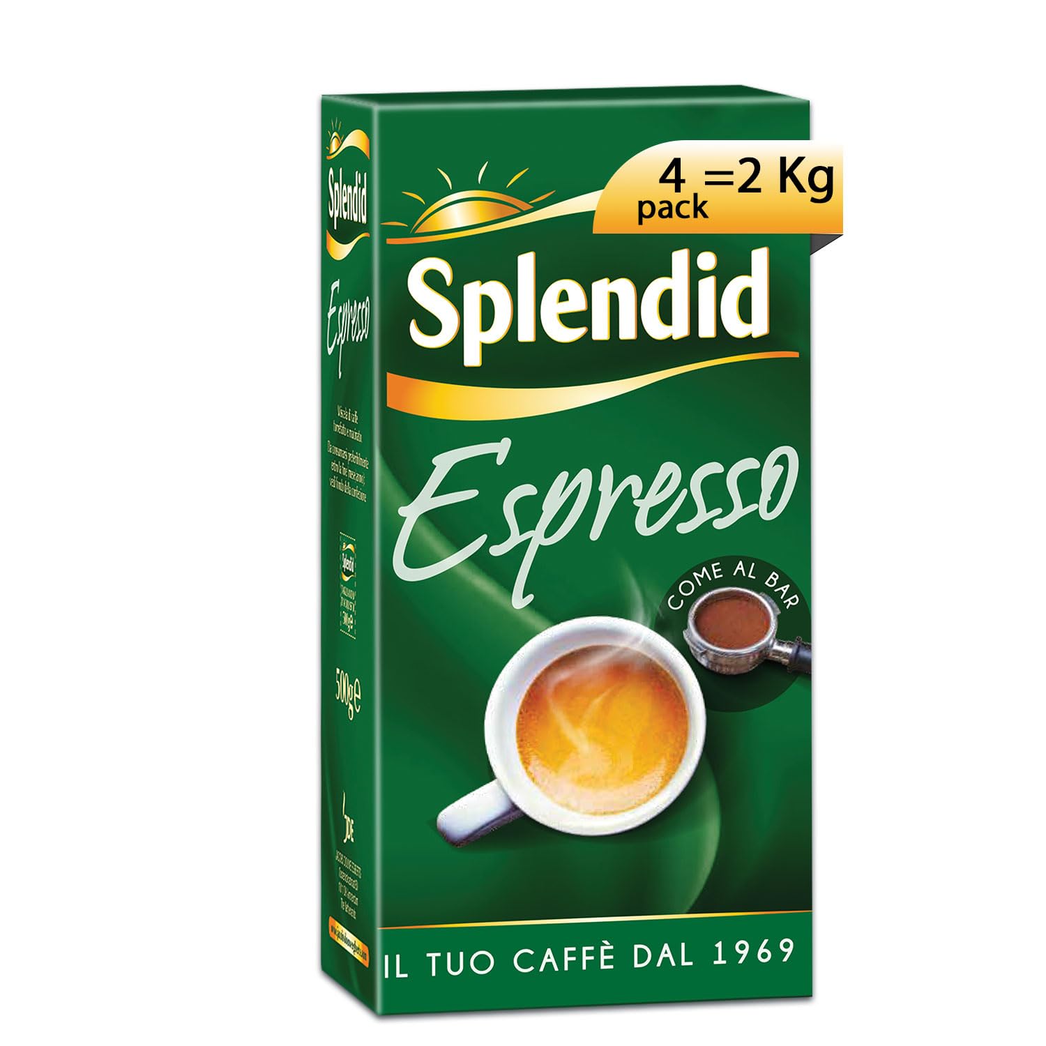 Splendid - Caffè Macinato Gusto Espresso - Miscela per Macchina Caffè Espresso e per Moka - Caffè Cremoso ed Intenso dalla miscela corposa - Contiene 4 Confezioni da 500 gr (Totale 2 Kg) | 4 confezioni da 500 g, Miscela corposa e cremosa, Per Moka e Macch