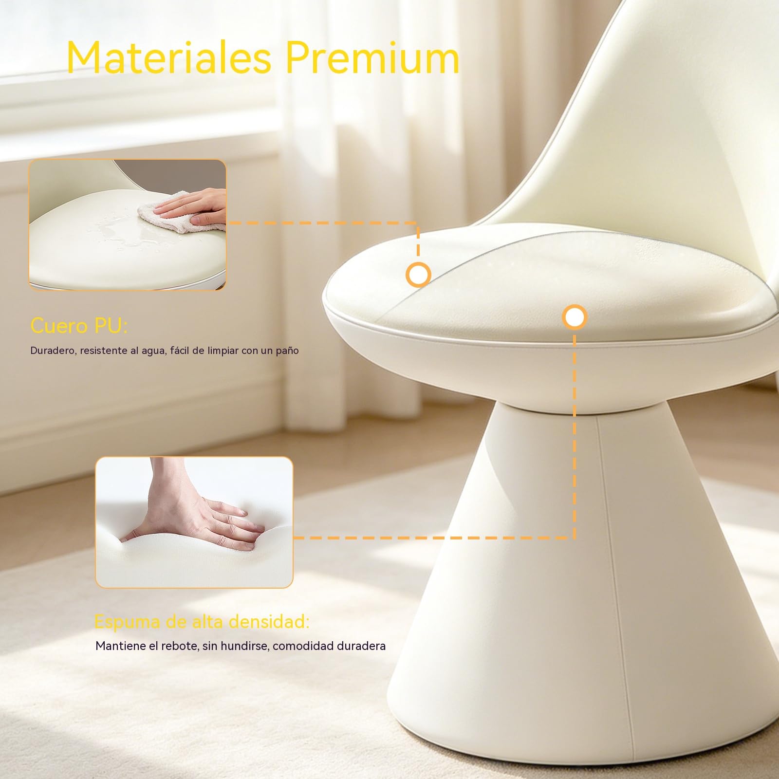 Sillón Giratorio para Tocador, Taburete de Maquillaje con Reposapiés de PU para Tocador, Dormitorio, Salón