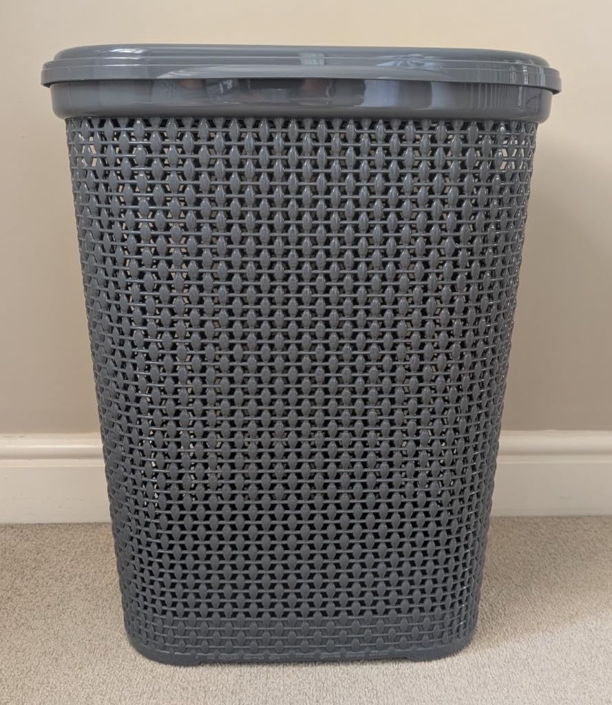 Large Plastic Laundry Basket Clothes Washing Bin Hamper Storage Organiser 65L (Grey)