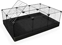 Cercado Pet Porquinho da Índia Coelho Tela Estreita 60x90x30cm Teto Bandeja Impermeável Tela Preta e detalhe Preto