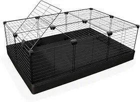 Cercado Pet Porquinho da Índia Coelho Tela Estreita 60x90x30cm Teto Bandeja Impermeável Tela Preta e detalhe Preto