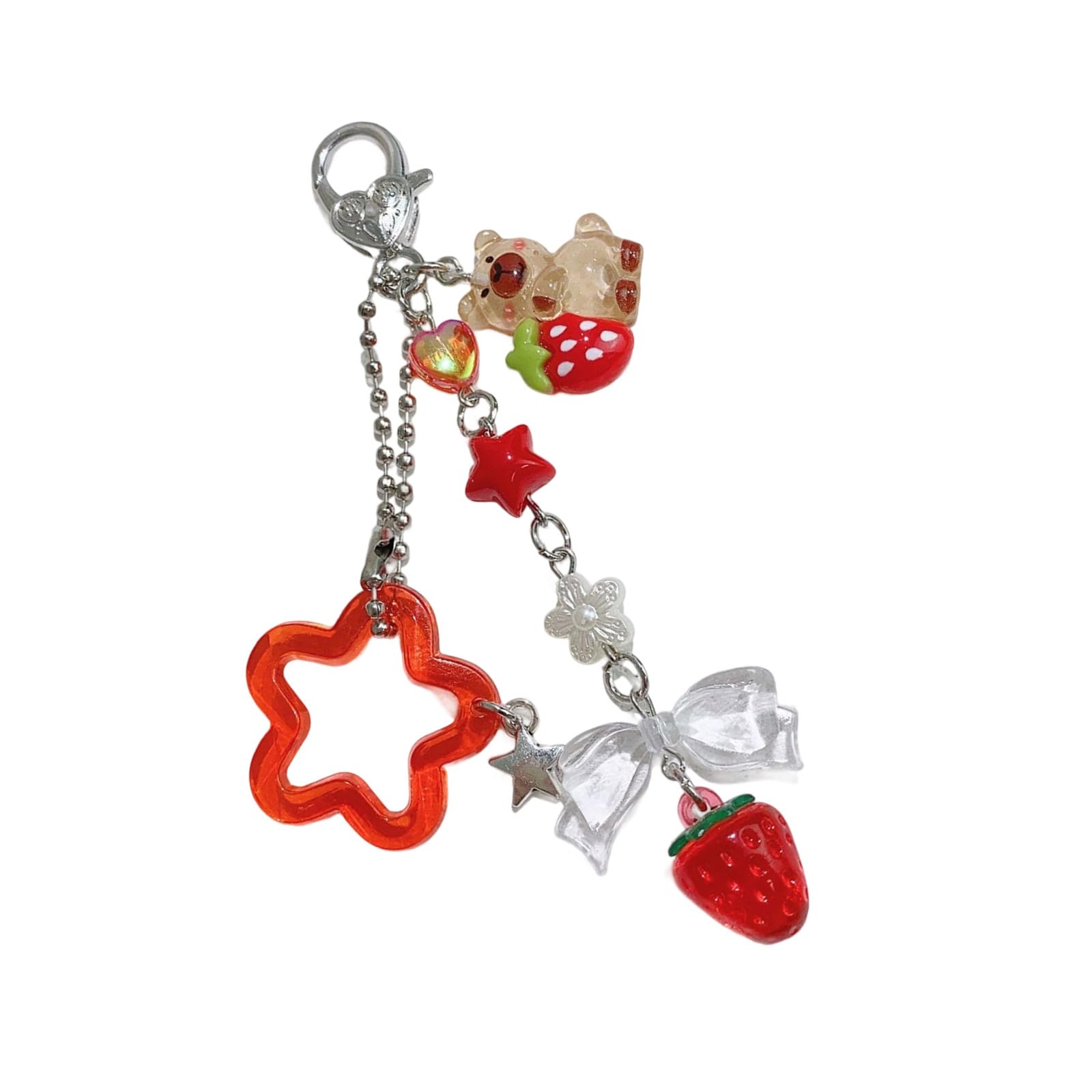 ZWTPGKRD Adorable Acrylic Fruit Keychain With Peach/Strawberry Design Lightweight Stylish Beaded Keyring For Women Girls Acrylic Cute Keychain Gift