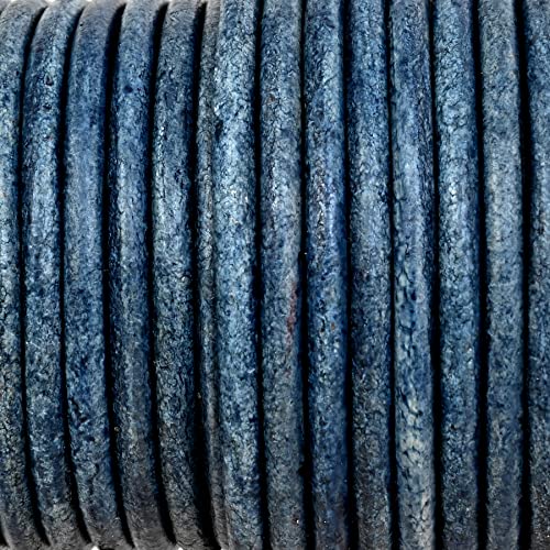 GENIQUE Real/Genuine Round Leather String Cord for Necklace Bracelets, Jewellery, Braiding (3mm, Blue Distressed) - Image 4